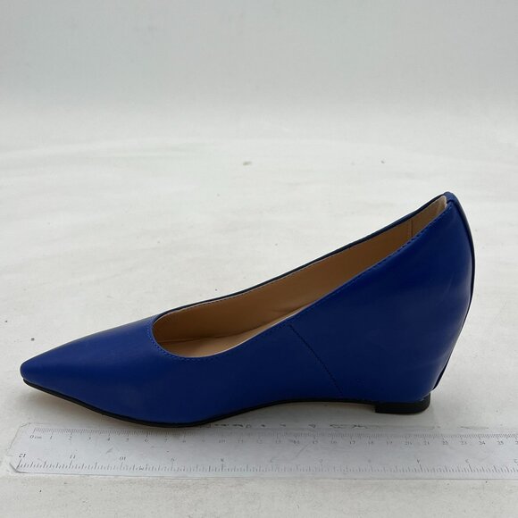 FSJ Women's Pumps Wedge Heels Low Heel Slip On Matte Pointed Toe Pumps Womens Sh - Picture 1 of 7